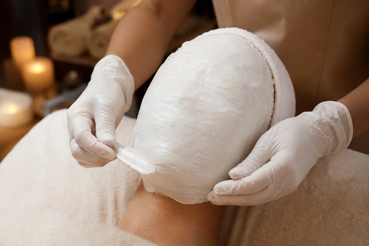 Praticienne spa réalisant un soin du visage en institut